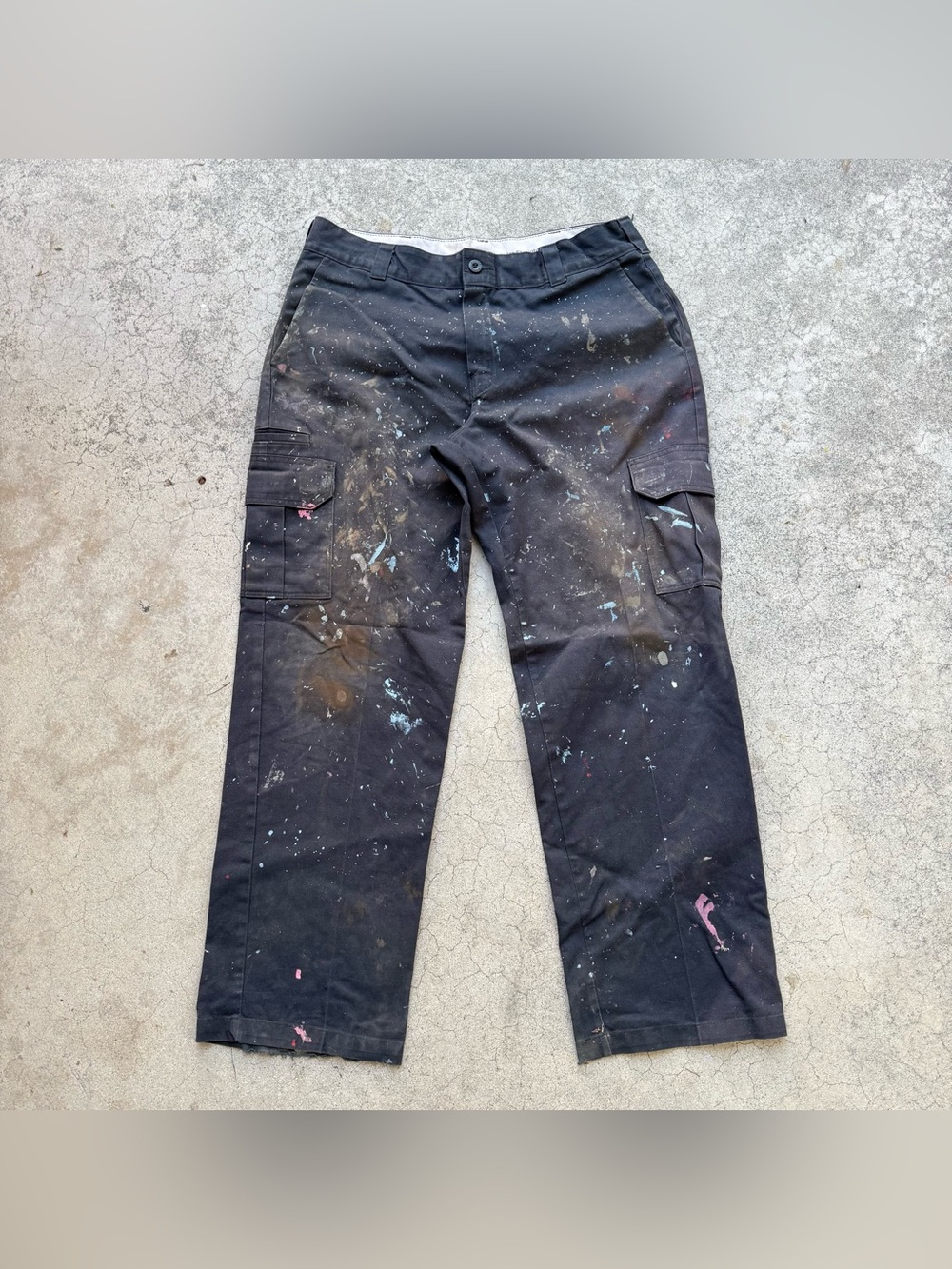 Vintage Distressed Dickies Painters Workwear Cargo Utility Black Pants 35x30.5